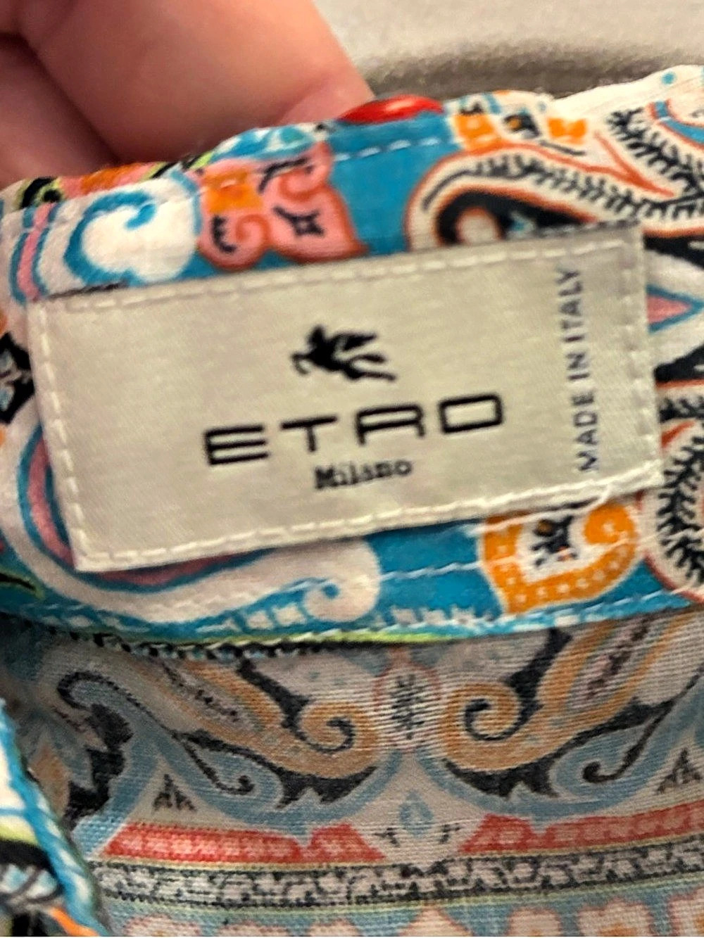 Etro Paisley Print Ramie Blouse Blue & Orange Size 38 Like New - Picture 3 of 5